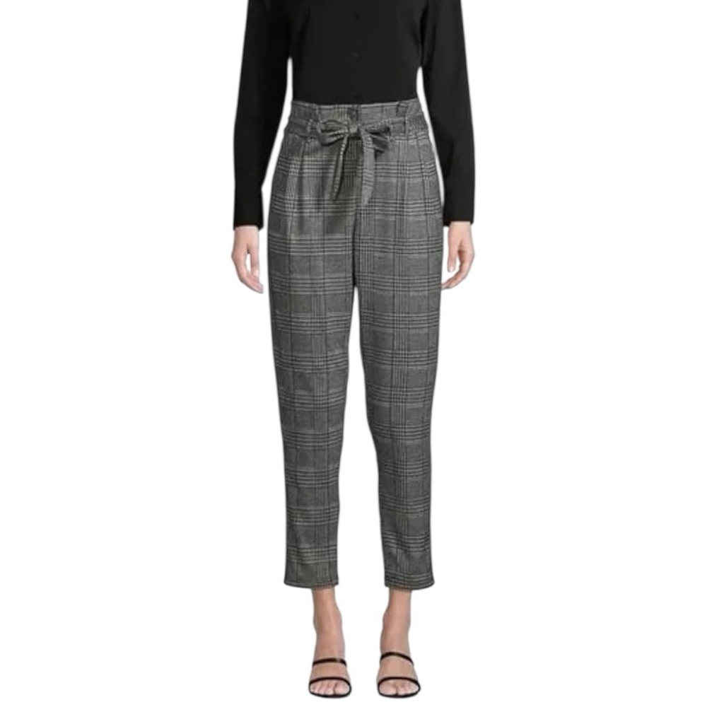 NWOT BANANA REPUBLIC Charcoal Glen Plaid Tie Waist Trousers 12